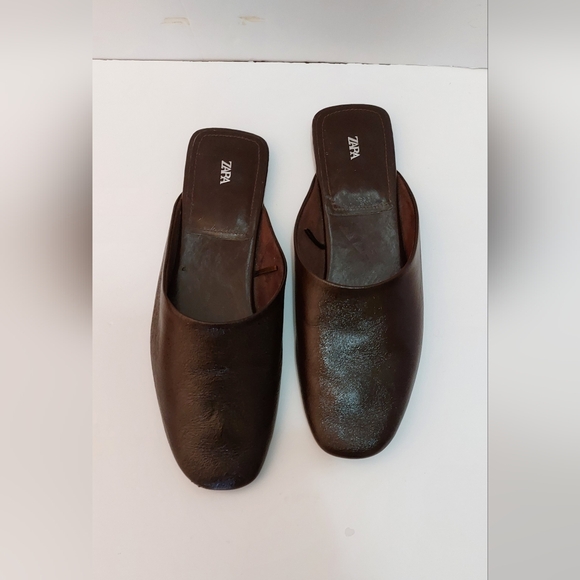 Zara Dark Brown Leather Mules/Shoes - Picture 3 of 7